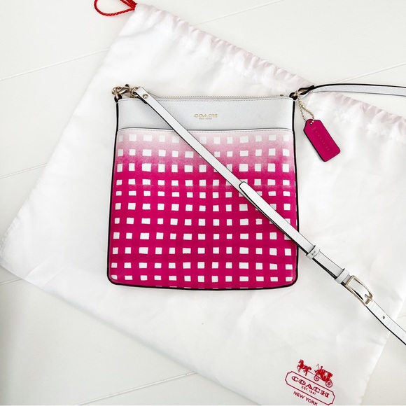 Coach Bags Coach Ombre Gingham Leather Crossbody Bag Pink White